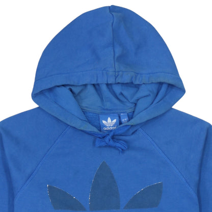 Adidas Men Blue Pullover Hoodie Small Logo Fleece Sportswear