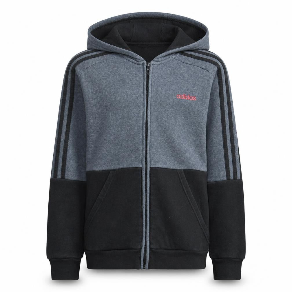 Adidas Boys Grey Black Full Zip Hoodie Cotton Blend Sportswear 11-12 Years
