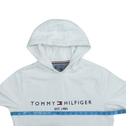 Tommy Hilfiger Men's White Pullover Hoodie M Logo Fleece Sweatshirt