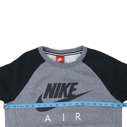 Nike Men Grey Black Air Logo Crew Neck Pullover Sweatshirt Size S