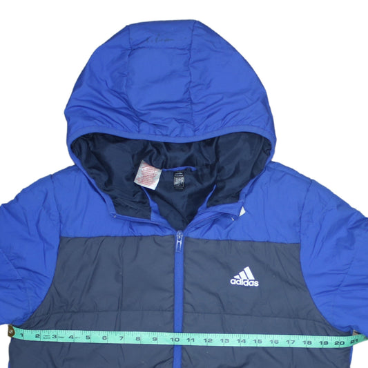 Adidas Boys Blue Puffer Jacket Hooded Winter Coat 16 Years
