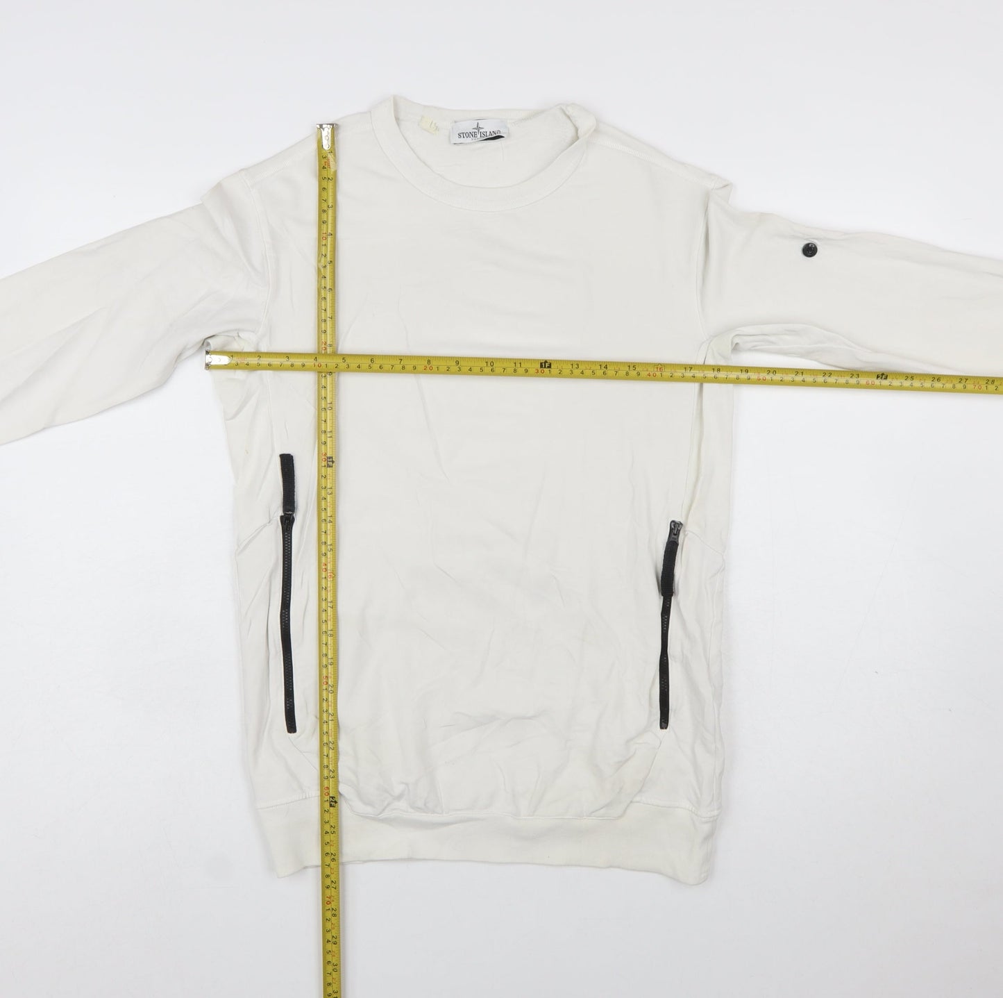 Stone Island Junior Boys White Pullover Sweatshirt Size 14 Long Sleeve Cotton Zip Detail