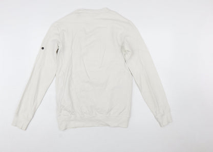 Stone Island Junior Boys White Pullover Sweatshirt Size 14 Long Sleeve Cotton Zip Detail