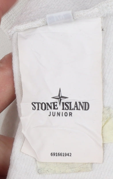 Stone Island Junior Boys White Pullover Sweatshirt Size 14 Long Sleeve Cotton Zip Detail