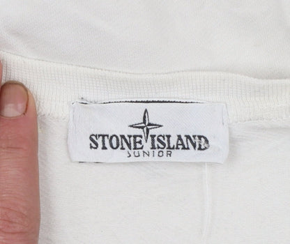 Stone Island Junior Boys White Pullover Sweatshirt Size 14 Long Sleeve Cotton Zip Detail