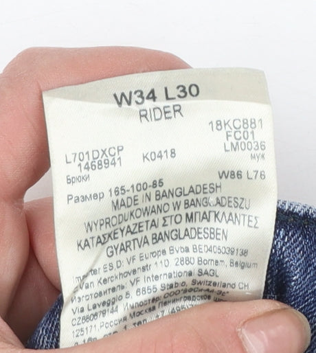 Lee Men's Blue Regular Fit Rider Straight Denim Jeans W34 L30