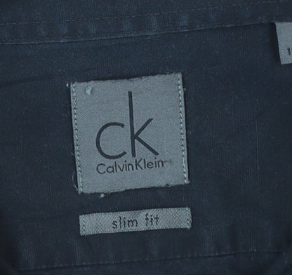 Calvin Klein Men's Black Slim Fit Long Sleeve Button-Up Shirt Size 15.75