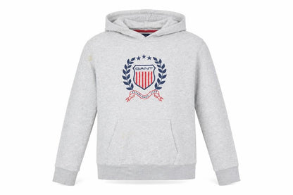GANT Boys Grey Pullover Hoodie 16 Years Logo Crest Cotton Blend