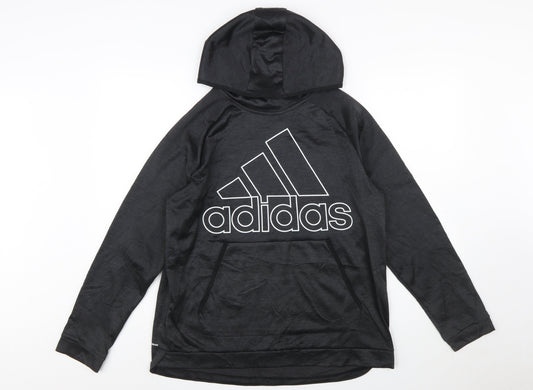 Adidas Women's Black Pullover Hoodie Size L 16-18 Polyester Athletic