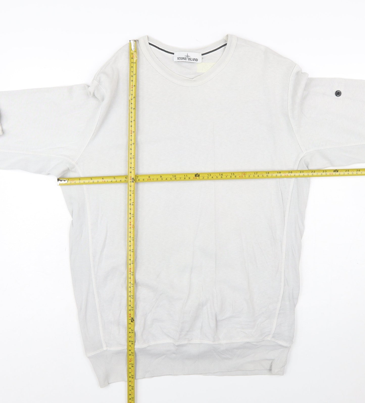 Stone Island Men's White XL Crew Neck Cotton Pullover Sweatshirt