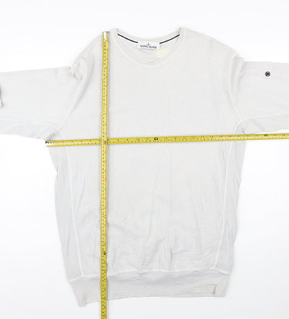 Stone Island Men's White XL Crew Neck Cotton Pullover Sweatshirt