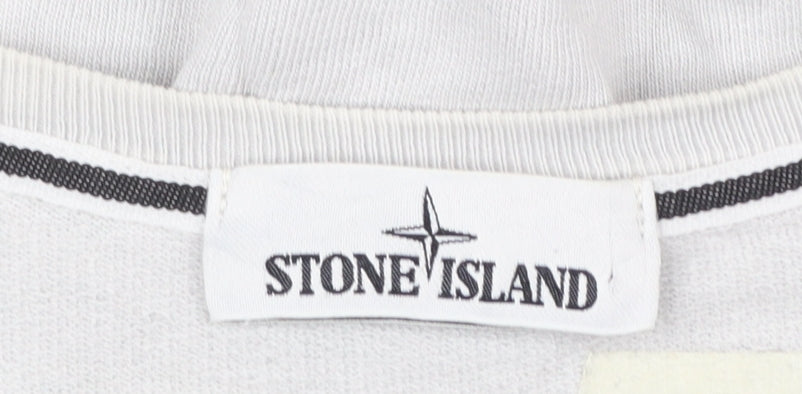 Stone Island Men's White XL Crew Neck Cotton Pullover Sweatshirt