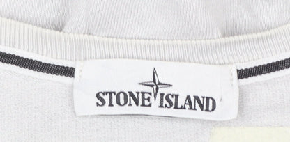 Stone Island Men's White XL Crew Neck Cotton Pullover Sweatshirt