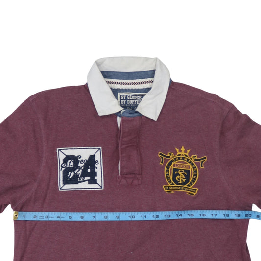 St George By Duffer Men's Red Long Sleeve Rugby Polo Medium