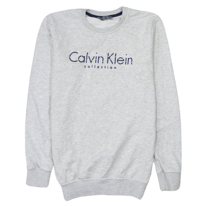 Calvin Klein Men Grey Cotton Logo Pullover Sweatshirt Size S