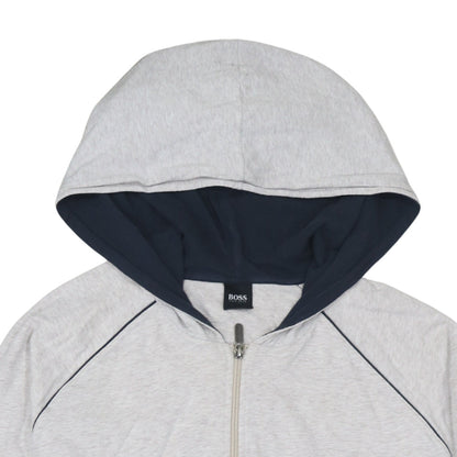 Hugo Boss Men's Grey Full Zip Hoodie 2XL Lightweight Jersey