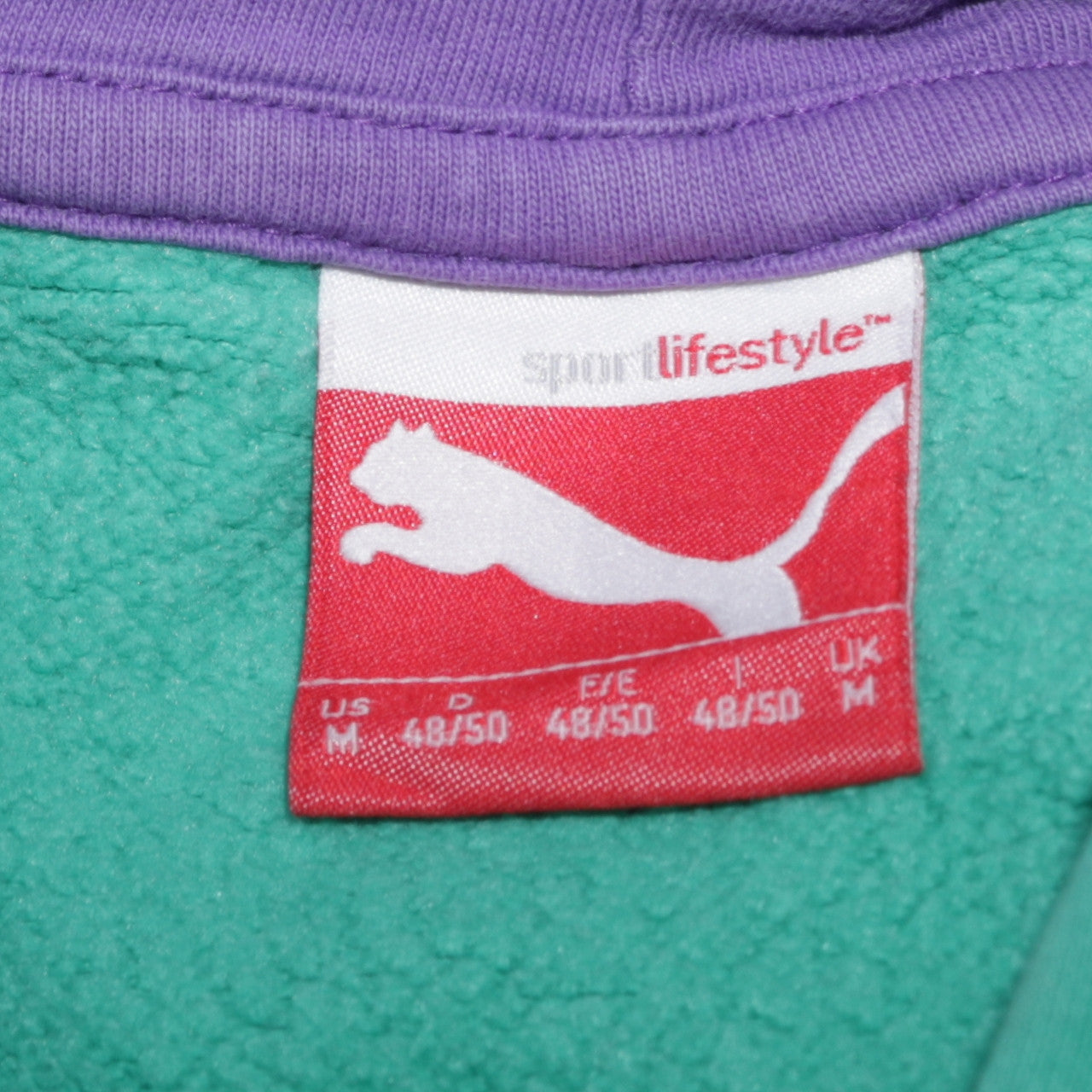 Puma Women's Green Purple Logo Pullover Hoodie Size M