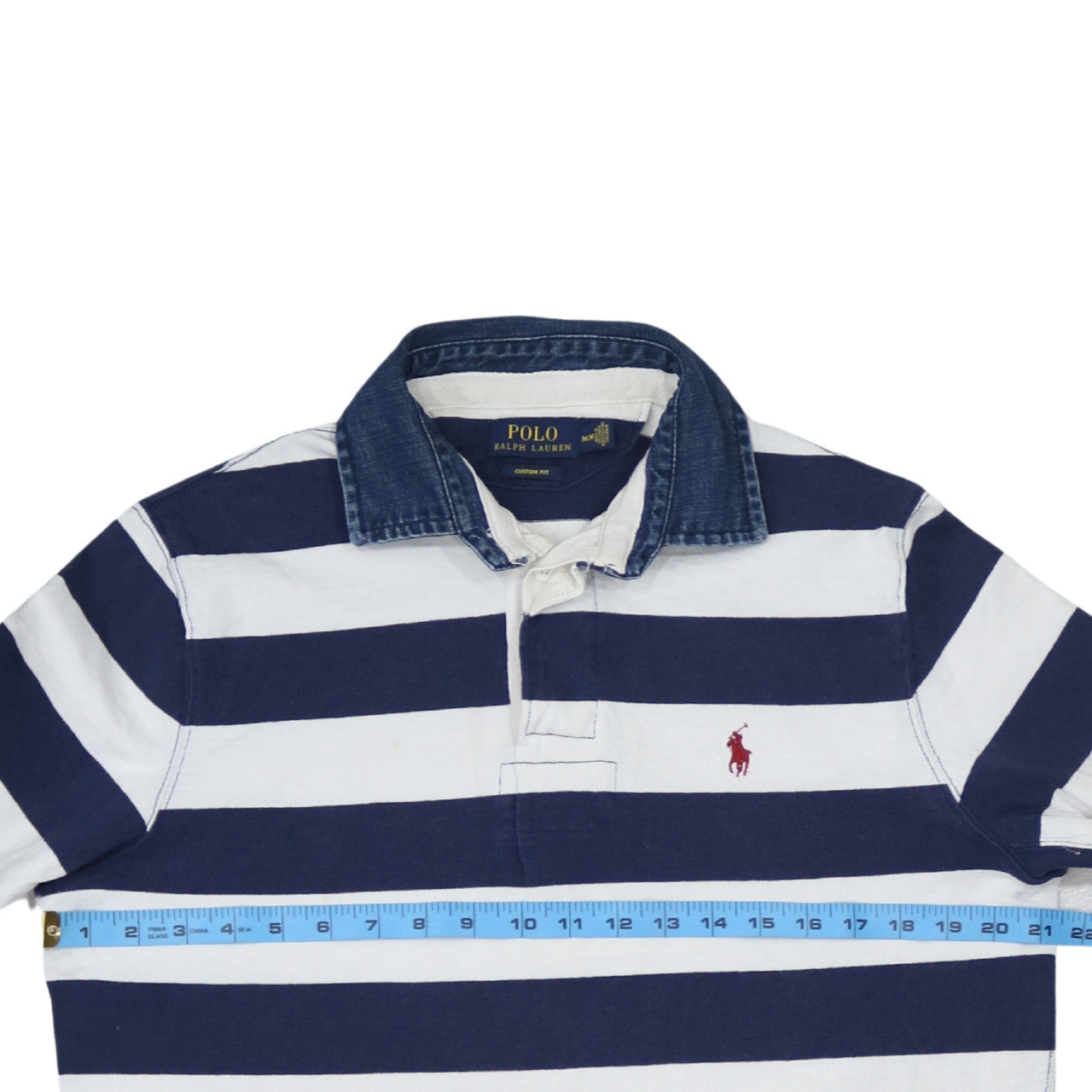 Ralph Lauren Men's Blue White Striped Long Sleeve Polo Shirt M