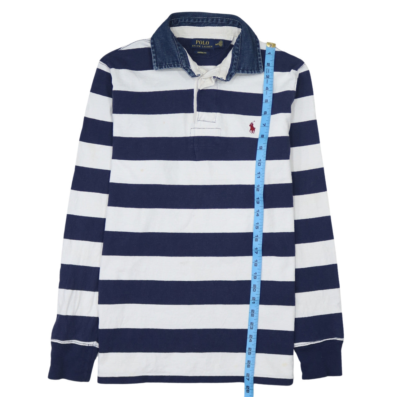 Ralph Lauren Men's Blue White Striped Long Sleeve Polo Shirt M