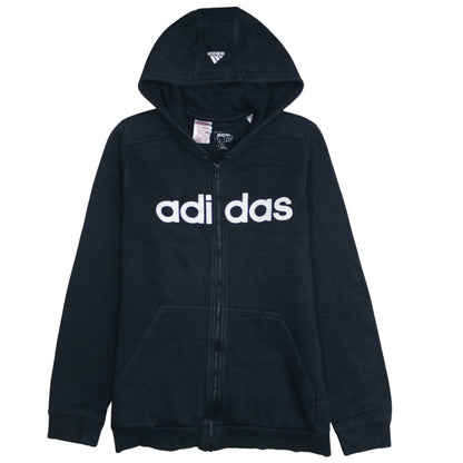 Adidas Unisex Kids Black Full Zip Hoodie 15-16 Years Fleece Hooded Sweatshirt
