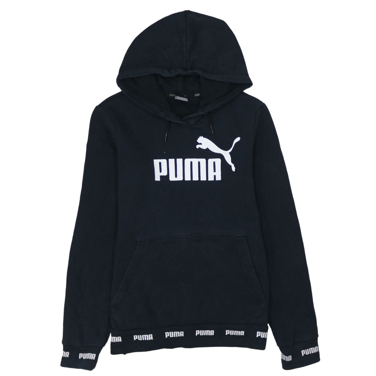 PUMA Womens Black Pullover Hoodie Small Logo Print Casual