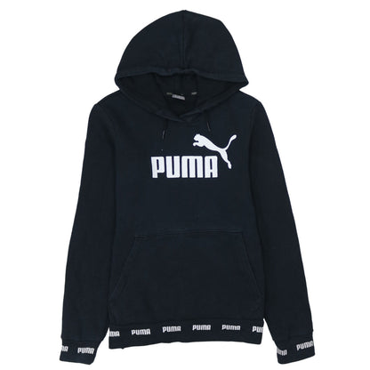 PUMA Womens Black Pullover Hoodie Small Logo Print Casual