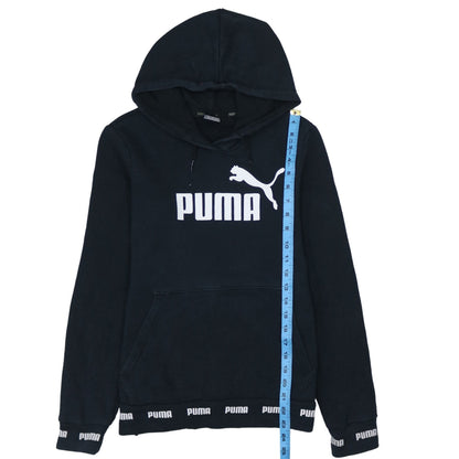 PUMA Womens Black Pullover Hoodie Small Logo Print Casual