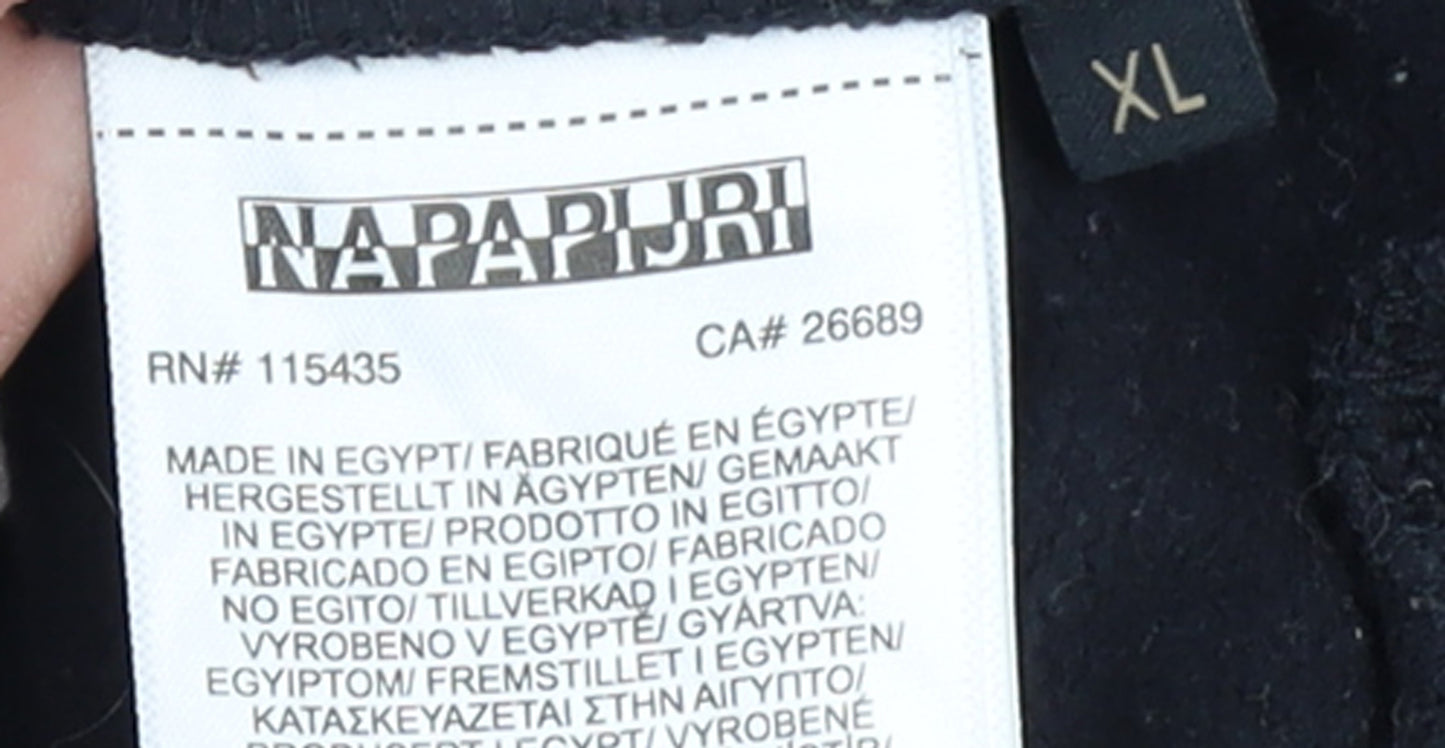 Napapijri Men's Black XL Pullover Hoodie with Logo & Flag Detail