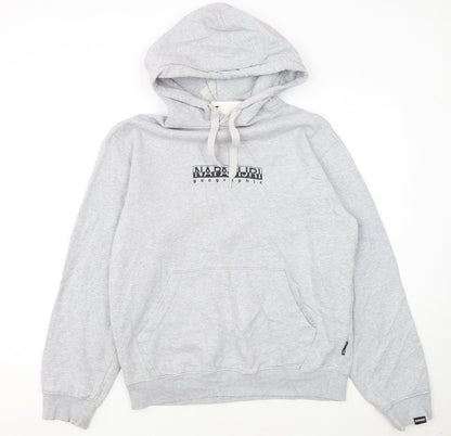Napapijri Men's Grey Pullover Hoodie Small Logo Graphic Long Sleeve