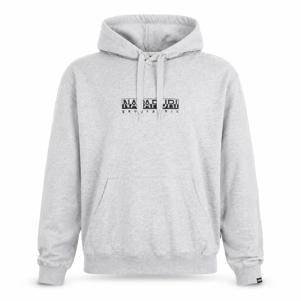 Napapijri Men's Grey Pullover Hoodie Small Logo Graphic Long Sleeve