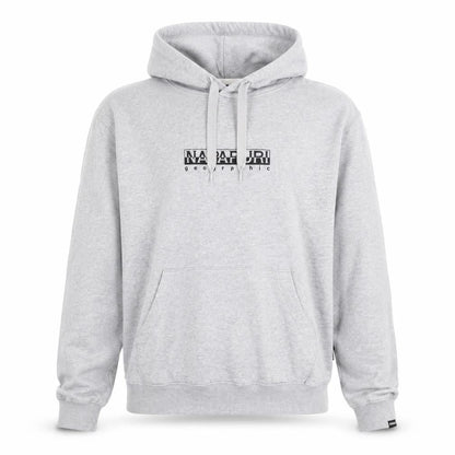 Napapijri Men's Grey Pullover Hoodie Small Logo Graphic Long Sleeve