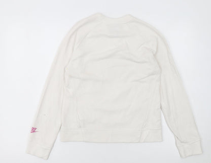 Nike Girls Ivory Pink Graphic Print Crew Neck Pullover Sweatshirt L 146-156cm