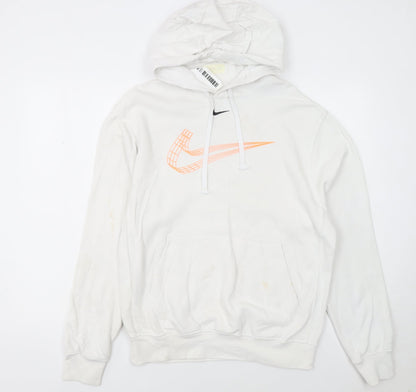 Nike Men's White Graphic Pullover Hoodie Small Cotton Blend