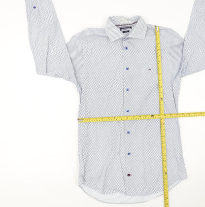 Tommy Hilfiger Men's Blue Slim Fit Geometric Long Sleeve Button-Up Shirt 14.5