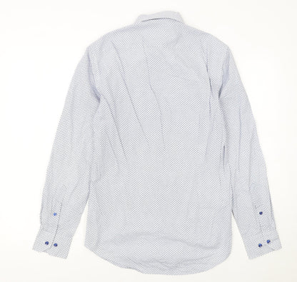 Tommy Hilfiger Men's Blue Slim Fit Geometric Long Sleeve Button-Up Shirt 14.5