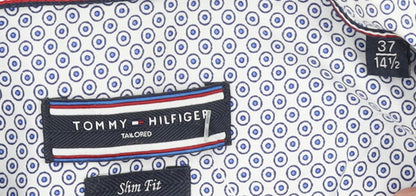 Tommy Hilfiger Men's Blue Slim Fit Geometric Long Sleeve Button-Up Shirt 14.5