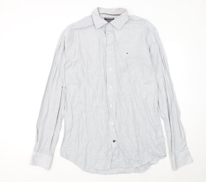 Tommy Hilfiger Men's White Regular Fit Long Sleeve Check Shirt Size 16.5
