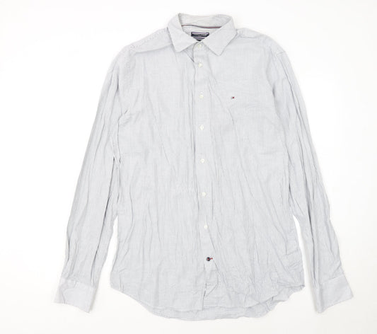 Tommy Hilfiger Men's White Regular Fit Long Sleeve Check Shirt Size 16.5