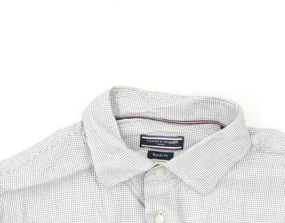 Tommy Hilfiger Men's White Regular Fit Long Sleeve Check Shirt Size 16.5