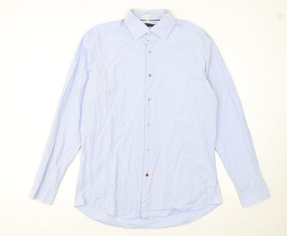 Tommy Hilfiger Men Blue Fitted Long Sleeve Button-Up Shirt 16/41