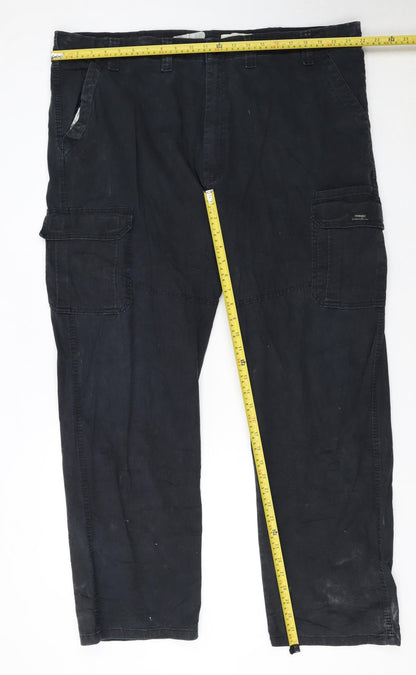 Wrangler Men's Black Cargo Trousers 44W 32L Relaxed Fit Cotton
