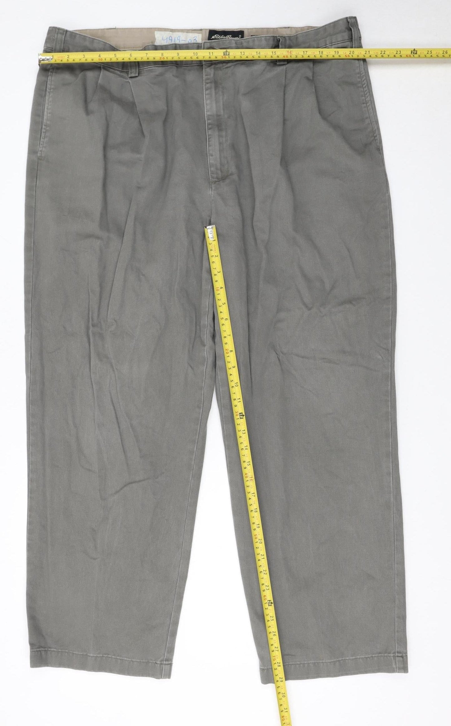 Eddie Bauer Men's Grey Cotton Pleated Chino Trousers 42x30