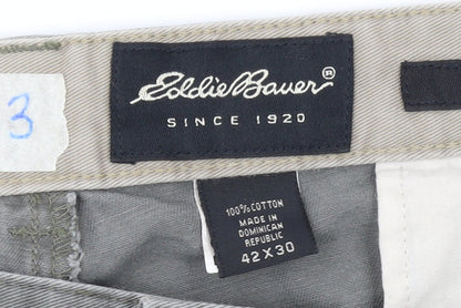 Eddie Bauer Men's Grey Cotton Pleated Chino Trousers 42x30