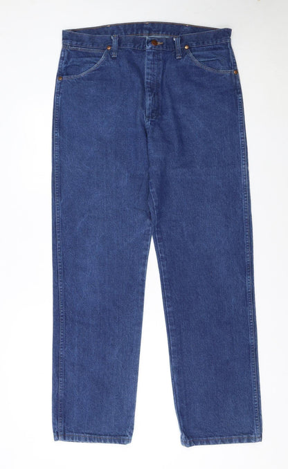 Wrangler Men's Blue Denim Straight Leg Jeans 35W 32L Regular Fit