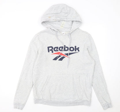 Reebok Women's Grey Pullover Hoodie Small Logo Cotton Blend
