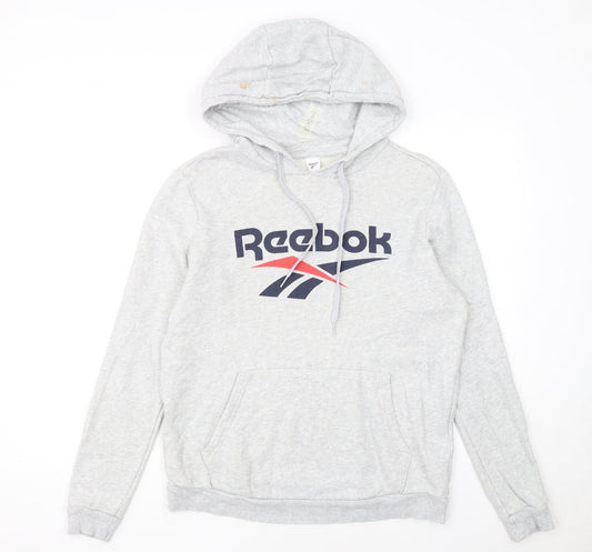 Reebok Women's Grey Pullover Hoodie Small Logo Cotton Blend