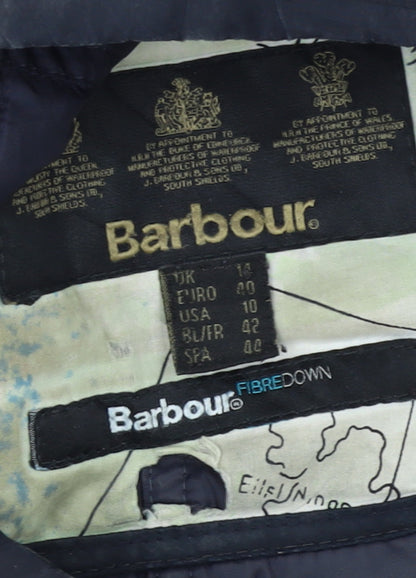 Barbour Womens Blue Long Puffer Coat Size 14 Quilted Winter Jacket