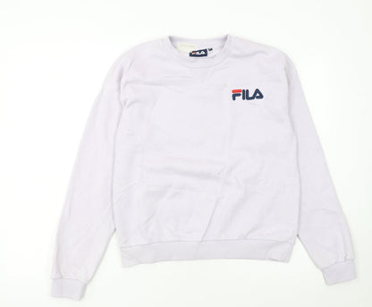 FILA Women White XS Pullover Sweatshirt Cotton Blend Logo Crew Neck