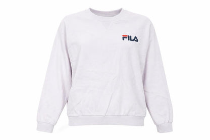 Fila Women White XS Pullover Sweatshirt Cotton Blend Logo Crew Neck