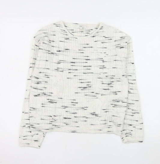 Marks and Spencer Women White Ribbed-Knit Wool Blend Jumper Size S